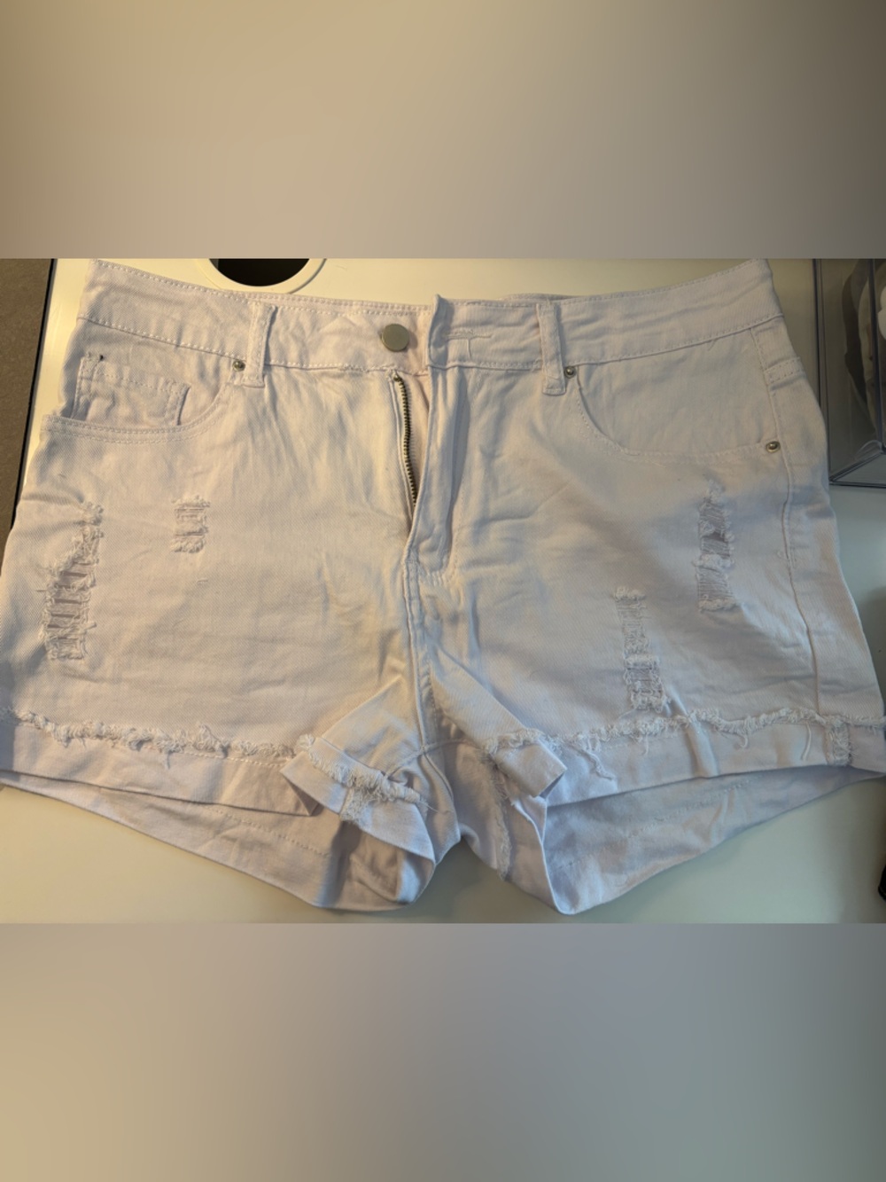 White Distressed Women’s Denim Shorts